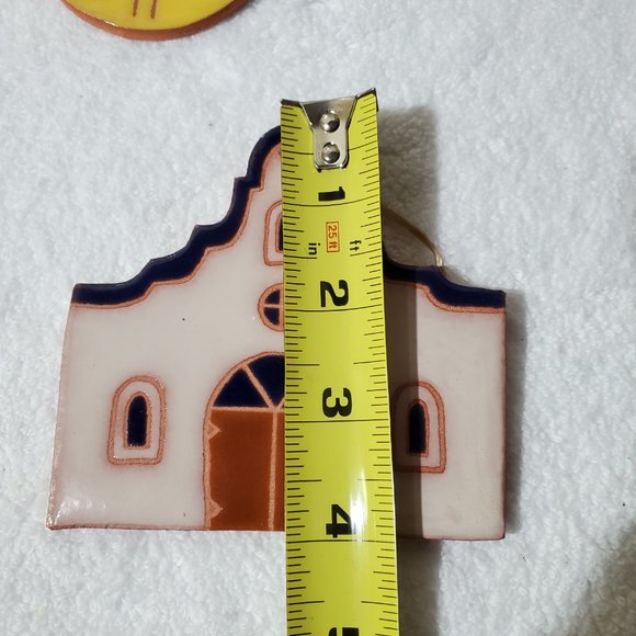 Set of 4 Handmade Tile Southwest Native American Design Ornaments - Picture 2 of 6